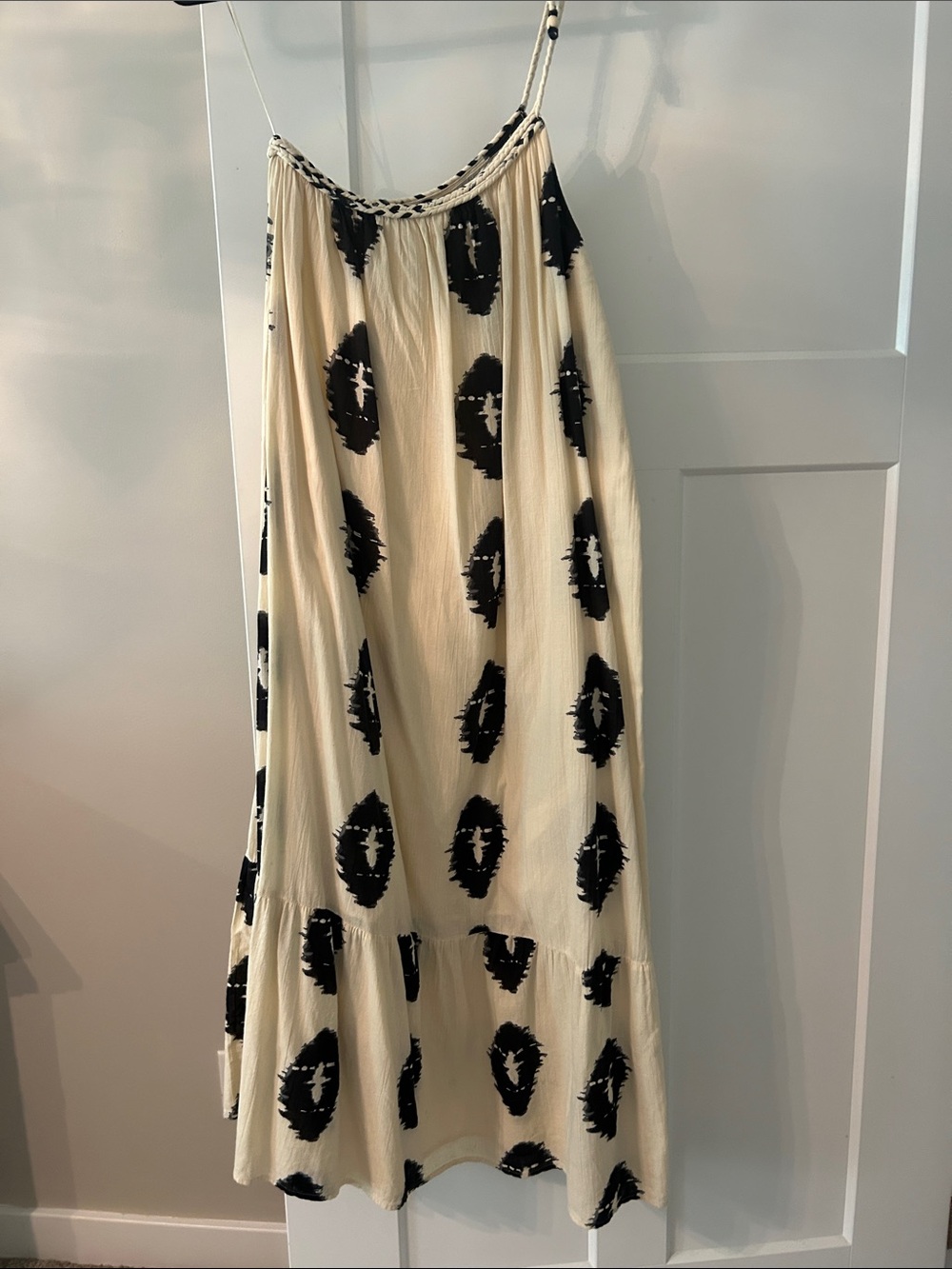 Zara Cream One-Shoulder Maxi Dress with Black Print
